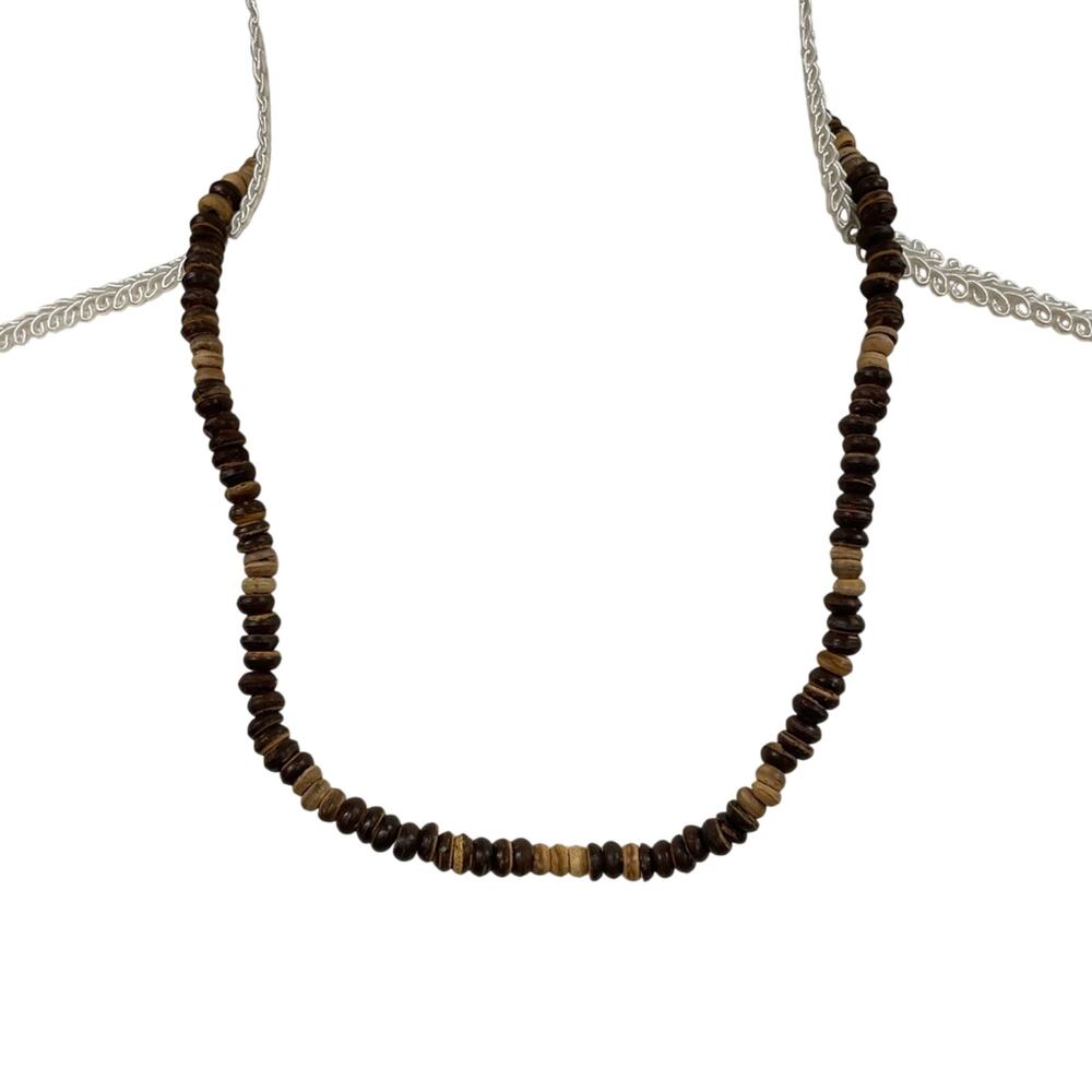 Vintage Wood Bead Barrel Clasp Necklace Womens Boho